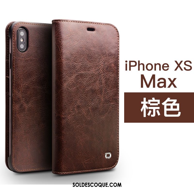 Coque iPhone Xs Max Luxe Business Simple Noir Cuir Véritable Pas Cher