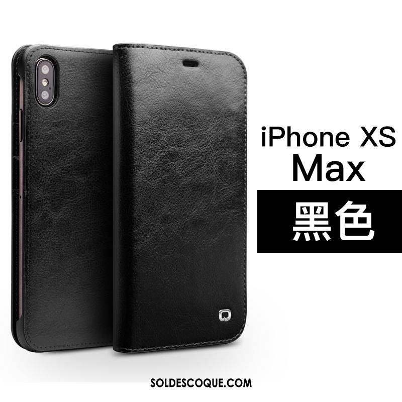 Coque iPhone Xs Max Luxe Business Simple Noir Cuir Véritable Pas Cher