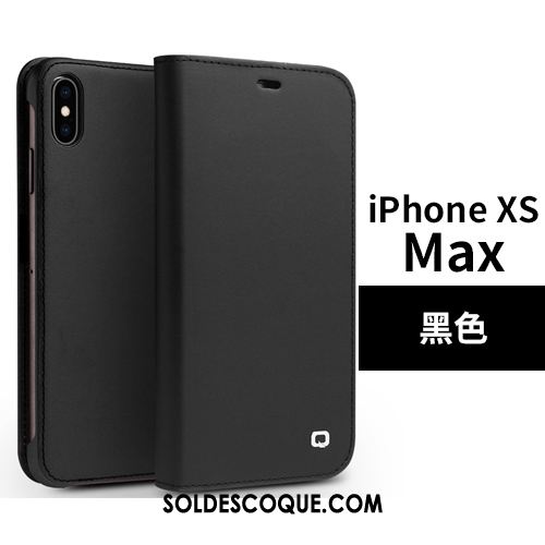 Coque iPhone Xs Max Luxe Business Simple Noir Cuir Véritable Pas Cher