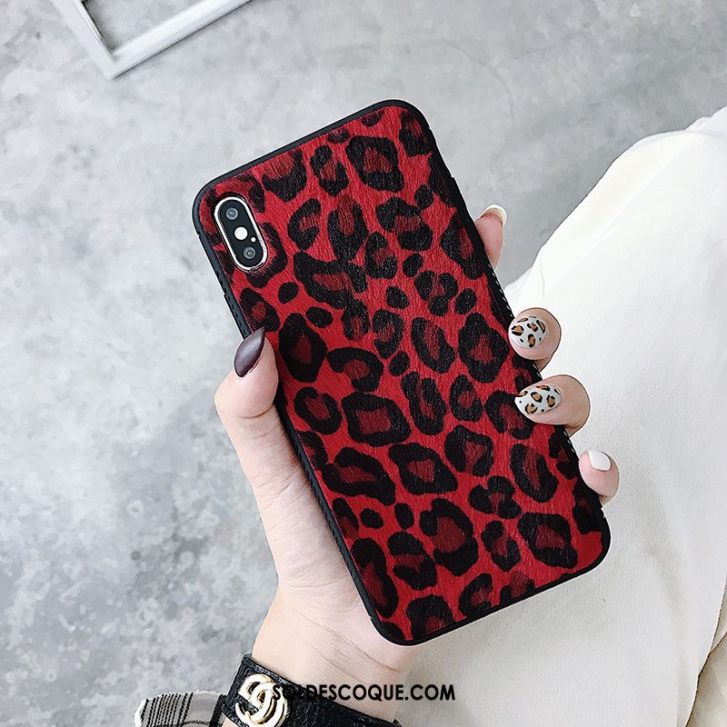 Coque iPhone Xs Max Léopard Courte Velours Net Rouge Incassable Pas Cher