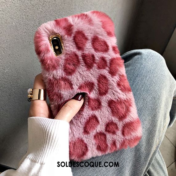 Coque iPhone Xs Max Peluche Cheveux De Lapin Téléphone Portable Bleu Léopard Soldes