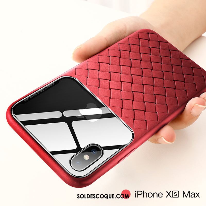 Coque iPhone Xs Max Tissage Étui Noir Net Rouge Nouveau Soldes