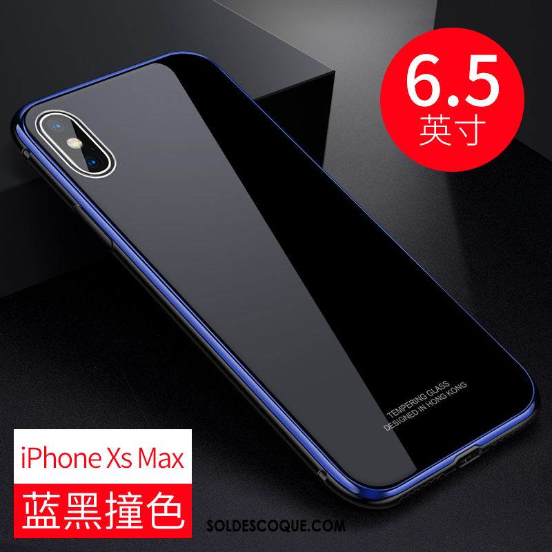 Coque iPhone Xs Max Téléphone Portable Bleu Étui Métal Verre Pas Cher