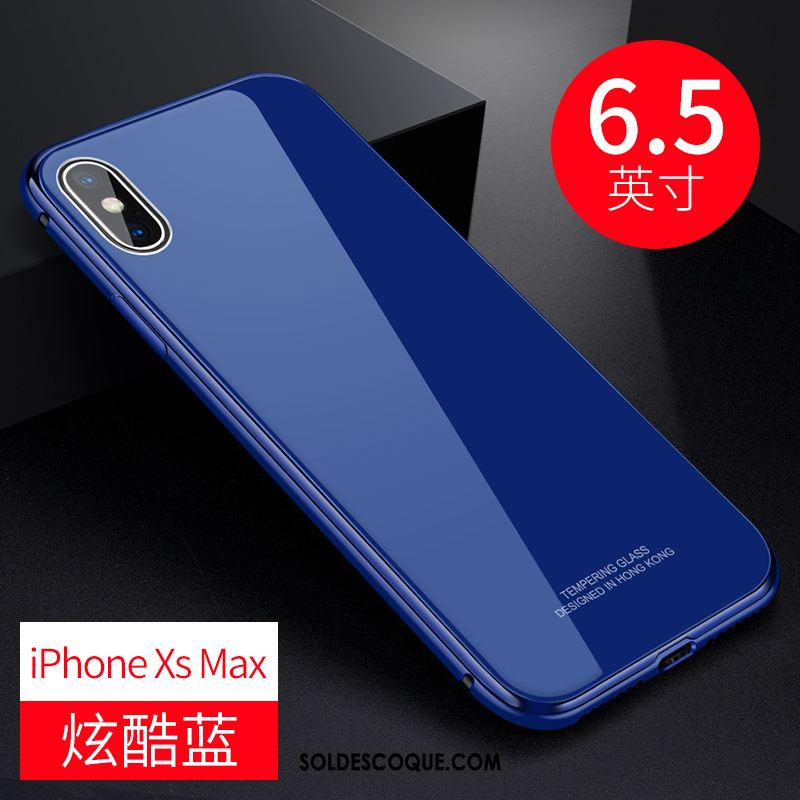 Coque iPhone Xs Max Téléphone Portable Bleu Étui Métal Verre Pas Cher