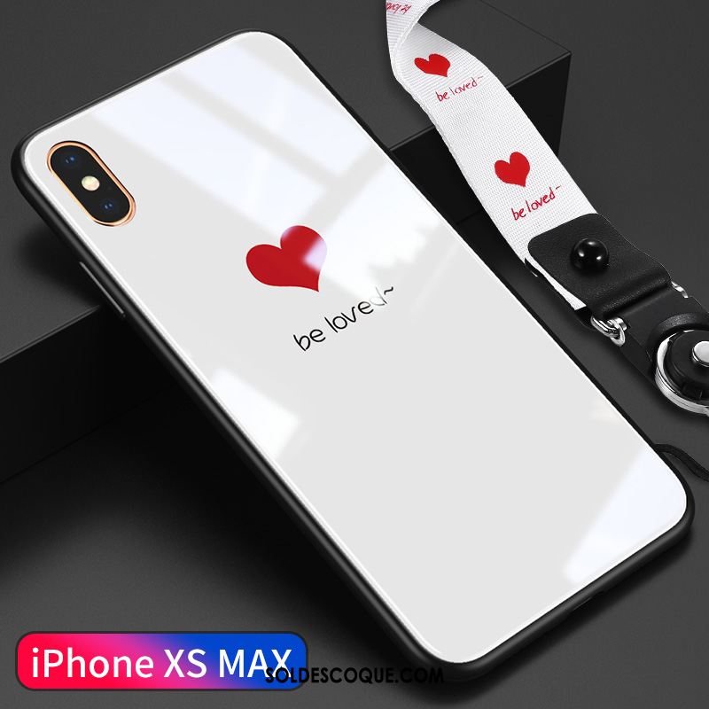 Coque iPhone Xs Max Verre Marque De Tendance Amour Amoureux Ornements Suspendus Pas Cher