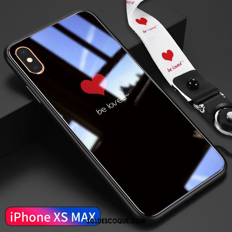 Coque iPhone Xs Max Verre Marque De Tendance Amour Amoureux Ornements Suspendus Pas Cher