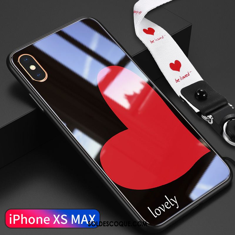 Coque iPhone Xs Max Verre Marque De Tendance Amour Amoureux Ornements Suspendus Pas Cher