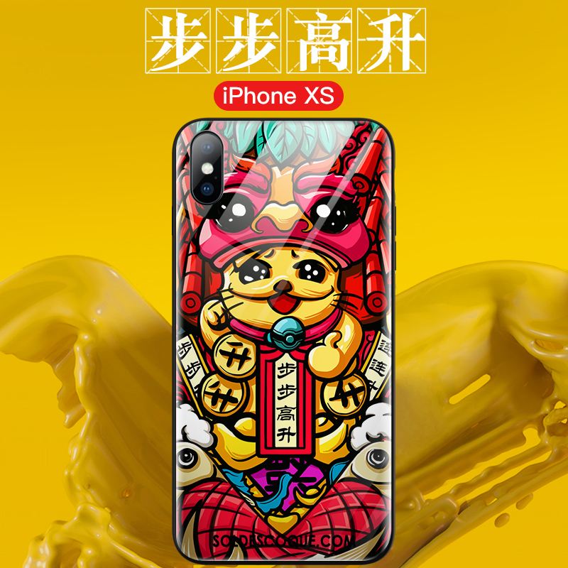 Coque iPhone Xs Net Rouge Créatif Incassable Verre Marque De Tendance En Vente