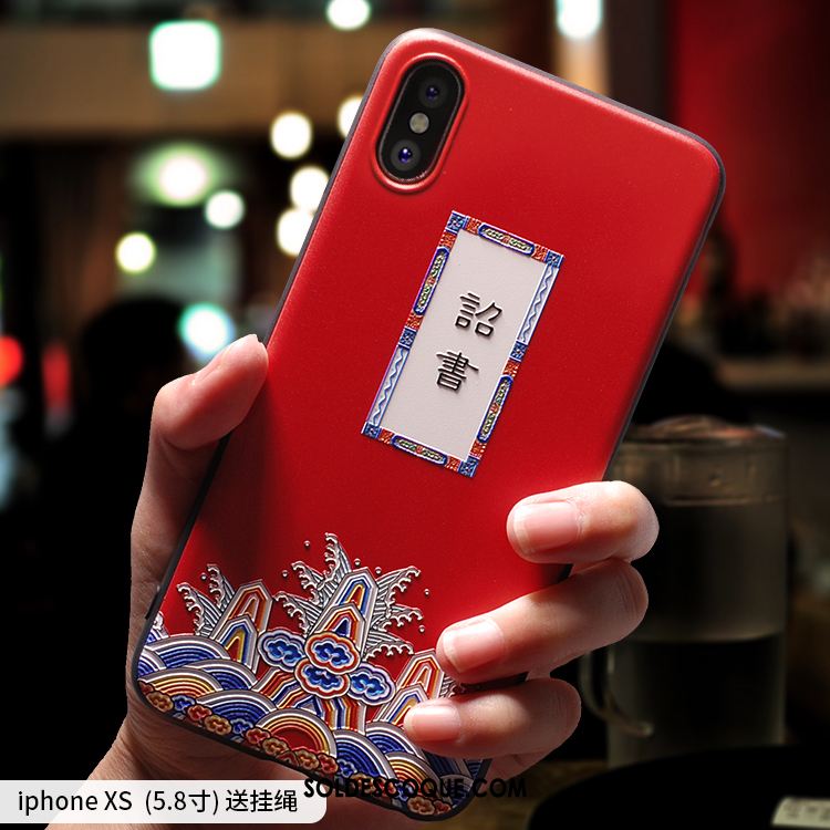 Coque iPhone Xs Ornements Suspendus Fluide Doux Téléphone Portable Net Rouge Charmant Pas Cher