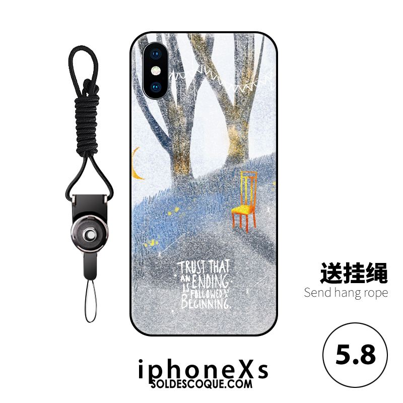 Coque iPhone Xs Ornements Suspendus Incassable Gaufrage Bleu Protection Housse En Ligne