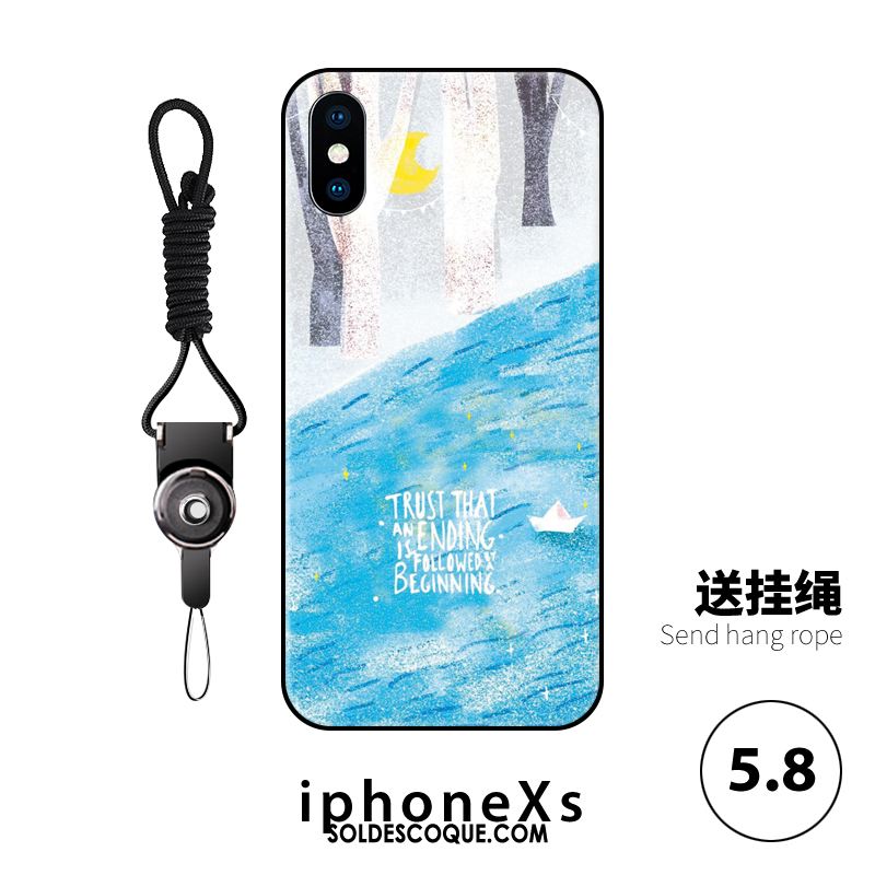 Coque iPhone Xs Ornements Suspendus Incassable Gaufrage Bleu Protection Housse En Ligne