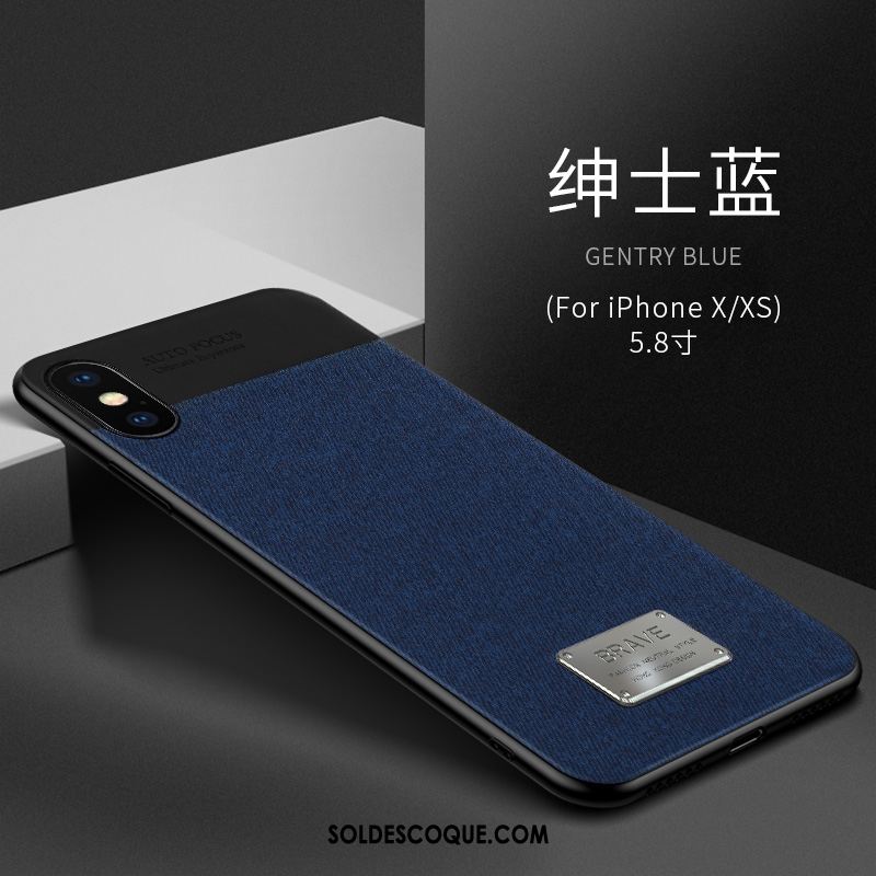 Coque iPhone Xs Silicone Tissu Luxe Nouveau Bleu Pas Cher