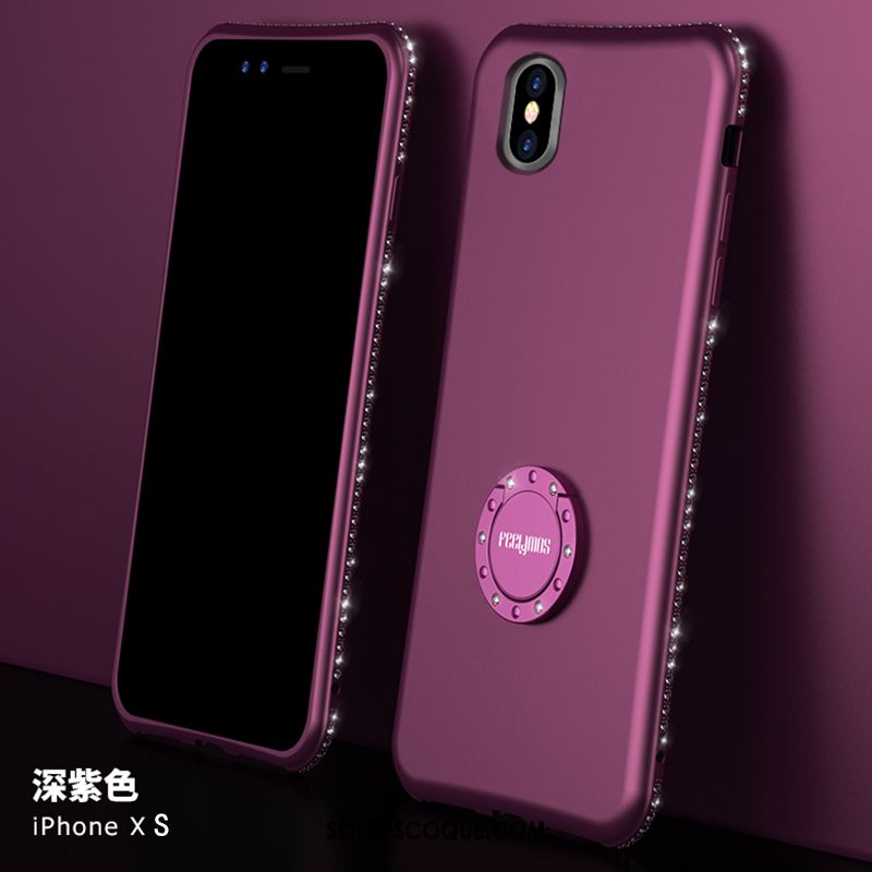 Coque iPhone Xs Violet Créatif Strass Délavé En Daim Incassable Pas Cher