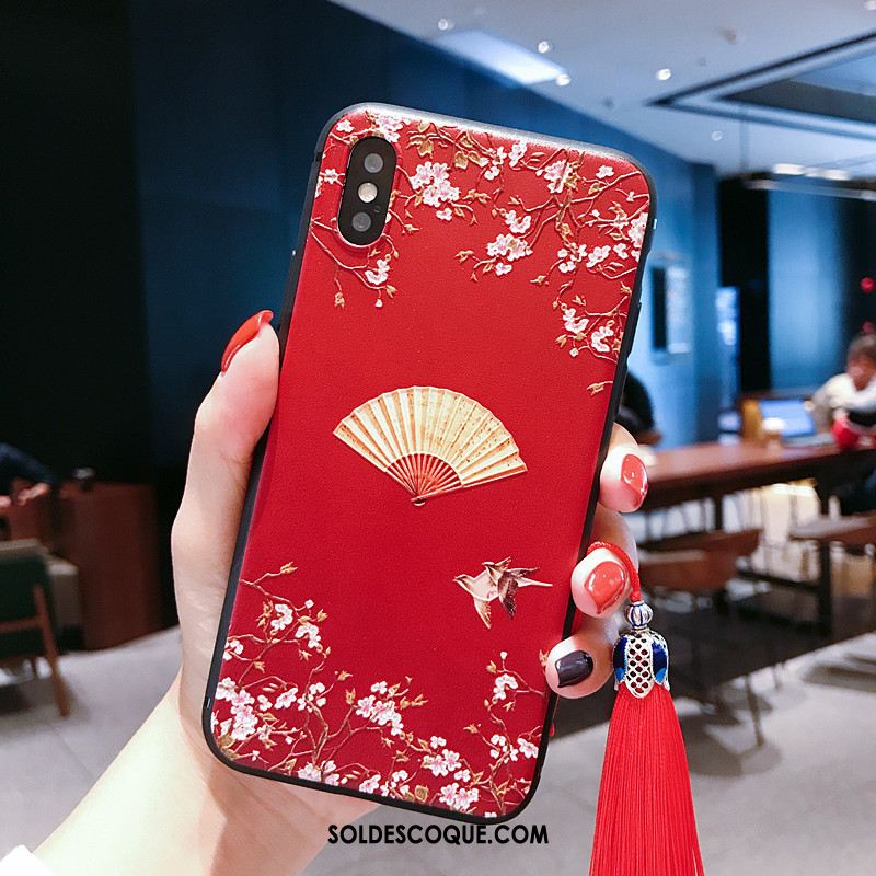 Coque iPhone Xs À Franges Ornements Suspendus Vintage Rouge Peinture Soldes