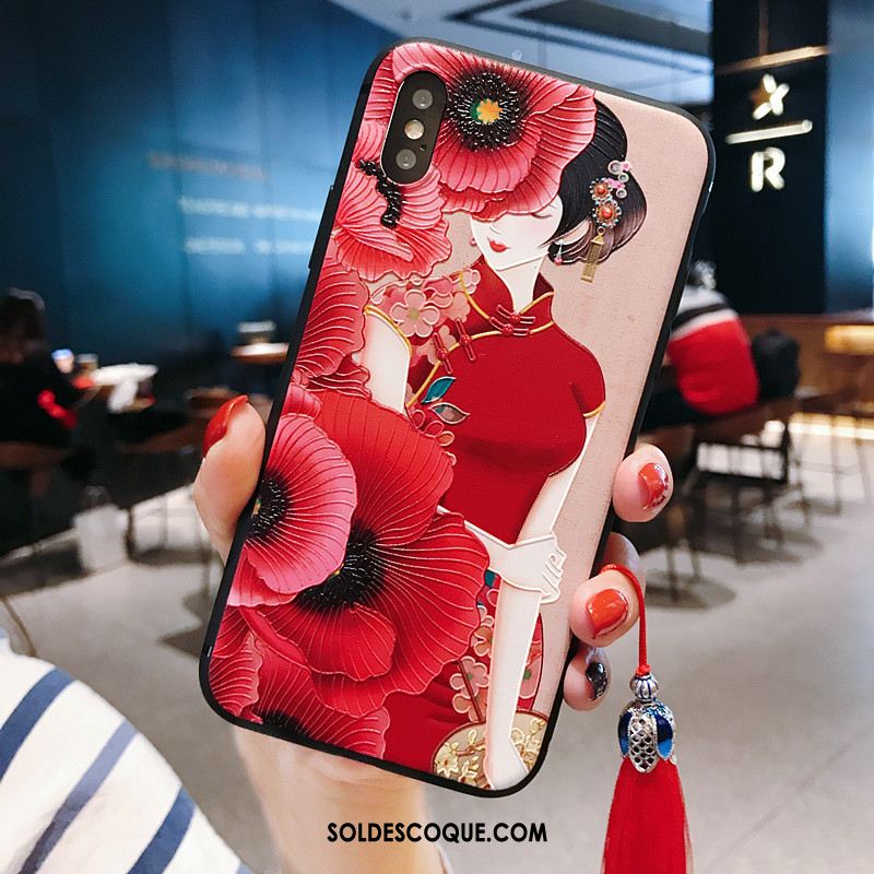 Coque iPhone Xs À Franges Ornements Suspendus Vintage Rouge Peinture Soldes