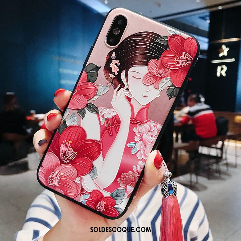 Coque iPhone Xs À Franges Ornements Suspendus Vintage Rouge Peinture Soldes