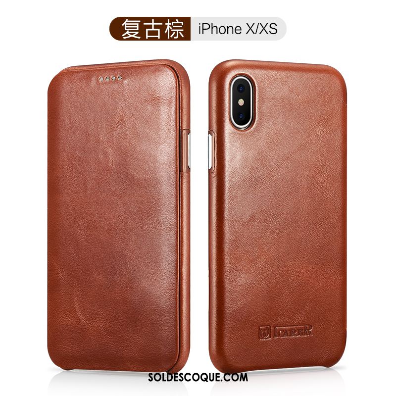 Coque iPhone Xs Étui En Cuir Cuir Véritable Qualité Téléphone Portable Incassable Pas Cher