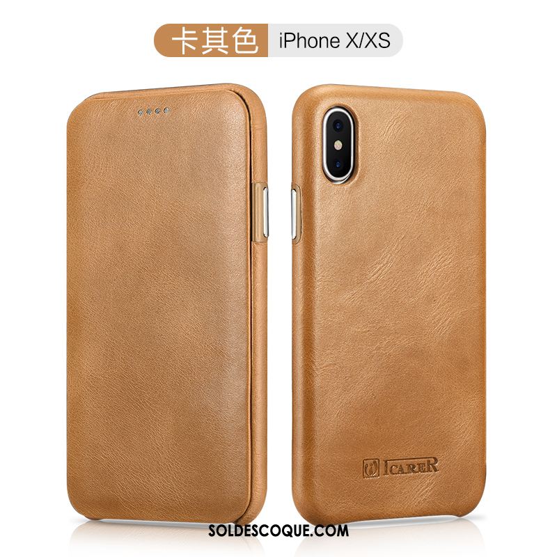 Coque iPhone Xs Étui En Cuir Cuir Véritable Qualité Téléphone Portable Incassable Pas Cher