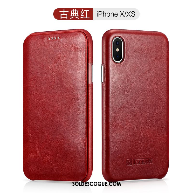 Coque iPhone Xs Étui En Cuir Cuir Véritable Qualité Téléphone Portable Incassable Pas Cher