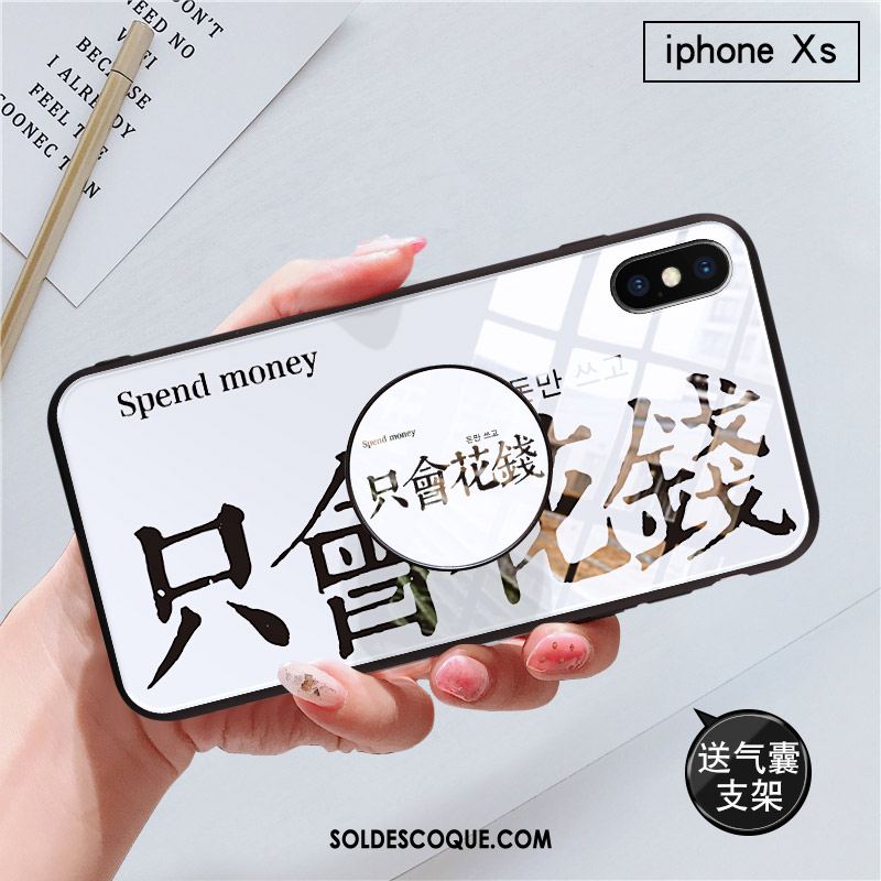 Coque iPhone Xs Étui Verre Blanc Personnalité Paillette Pas Cher