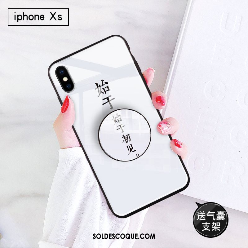 Coque iPhone Xs Étui Verre Blanc Personnalité Paillette Pas Cher