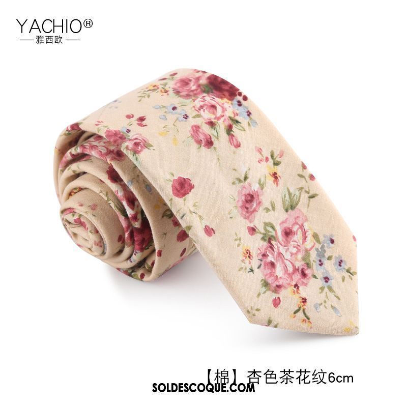 Cravate Homme Coton Fleur Blanc Étroit Modèle En Vente