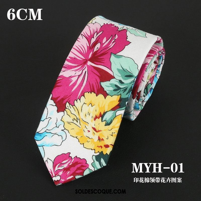 Cravate Homme Milieu Fleur 6cm Coton Étroit En Ligne