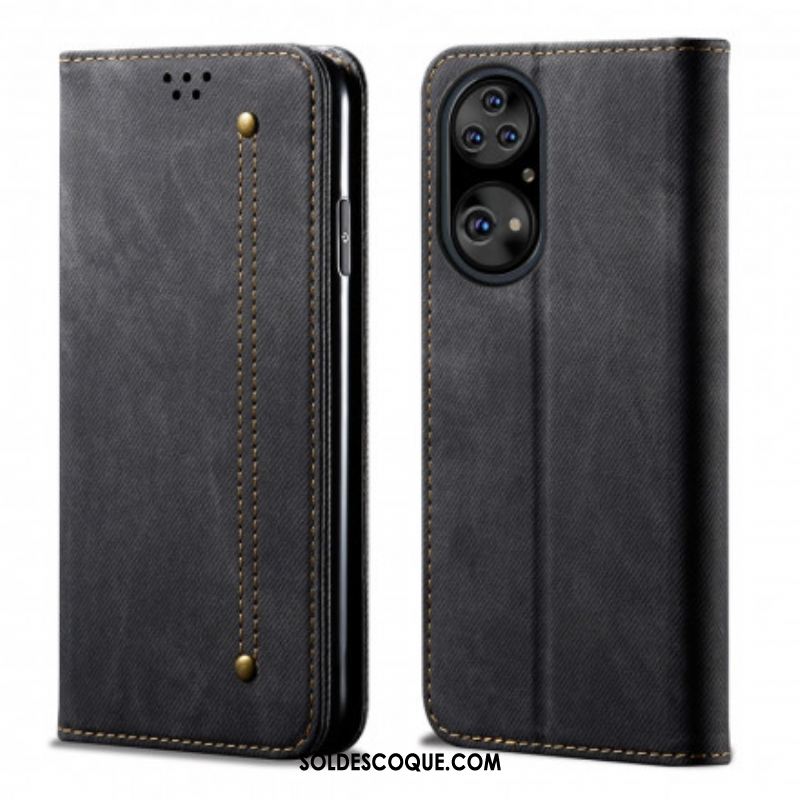 Flip Cover Huawei P50 Pro Simili Cuir Texture Jeans