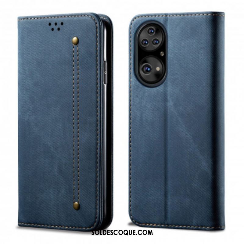 Flip Cover Huawei P50 Pro Simili Cuir Texture Jeans