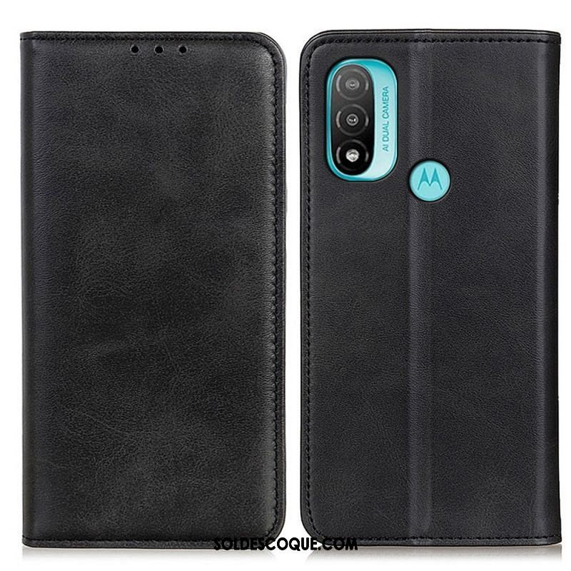 Flip Cover Moto E40 / E30 / E20 Cuir Fendu Élégance