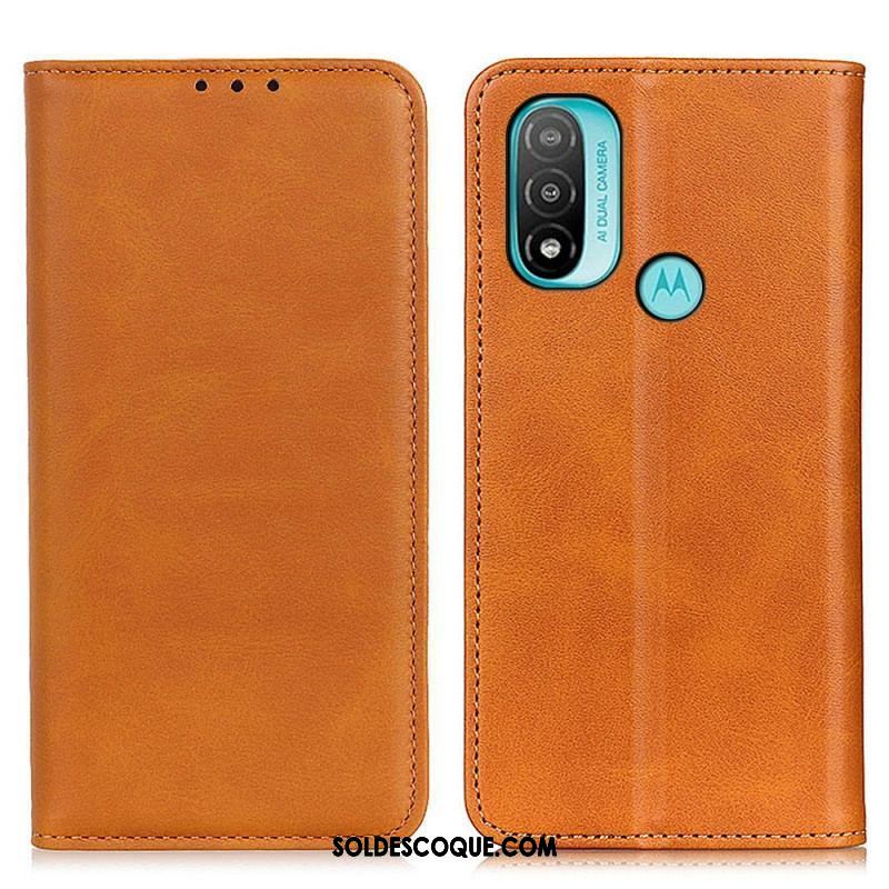 Flip Cover Moto E40 / E30 / E20 Cuir Fendu Élégance