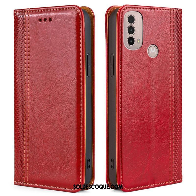 Flip Cover Moto E40 / E30 / E20 Cuir Litchi Fendu Coutures