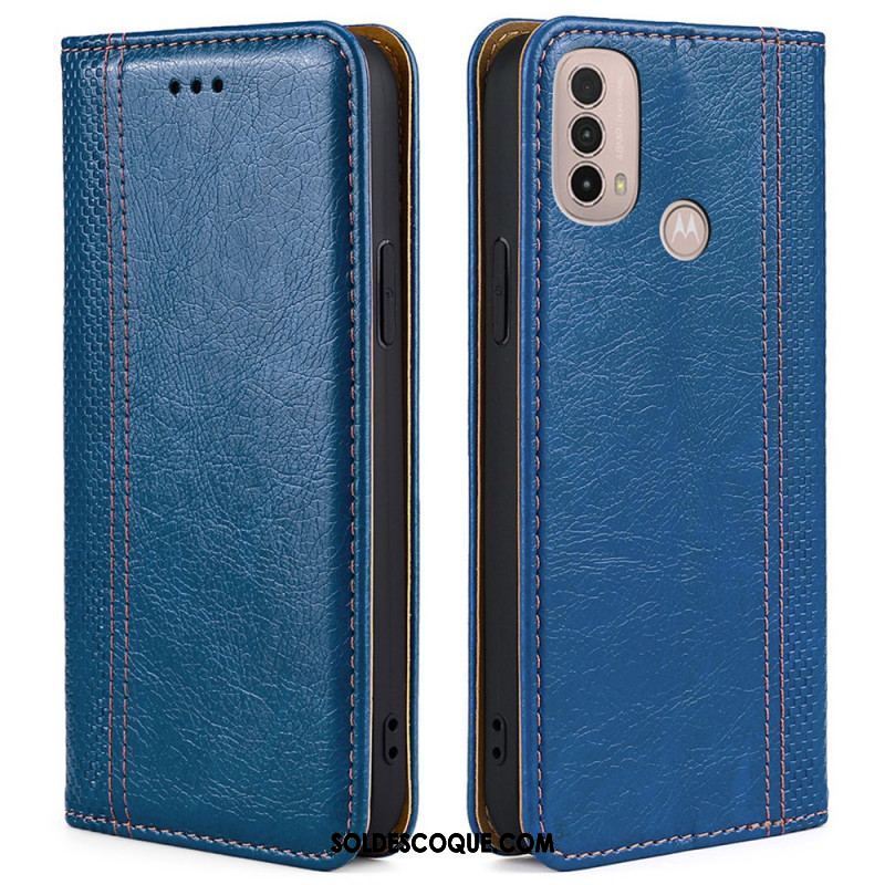 Flip Cover Moto E40 / E30 / E20 Cuir Litchi Fendu Coutures