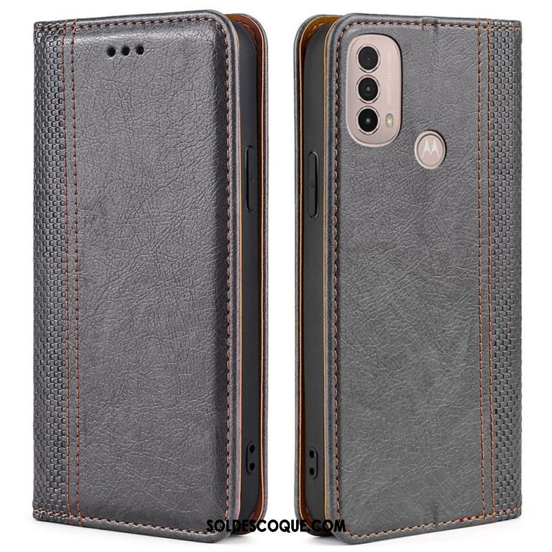 Flip Cover Moto E40 / E30 / E20 Cuir Litchi Fendu Coutures