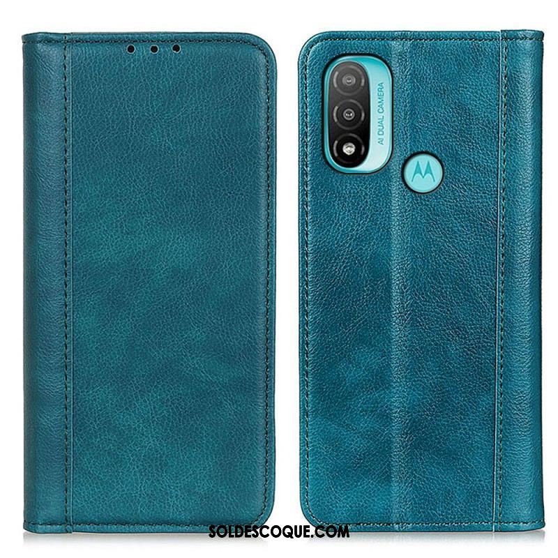 Flip Cover Moto E40 / E30 / E20 Cuir Litchi Fendu Élégance