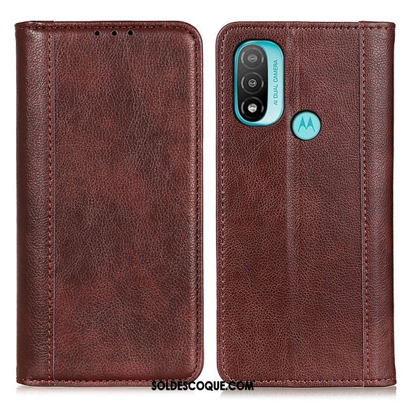 Flip Cover Moto E40 / E30 / E20 Cuir Litchi Fendu Élégance