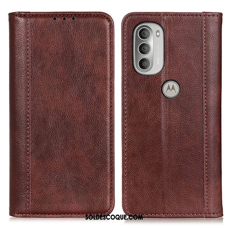 Flip Cover Moto G51 5G Cuir Litchi Fendu Élégance