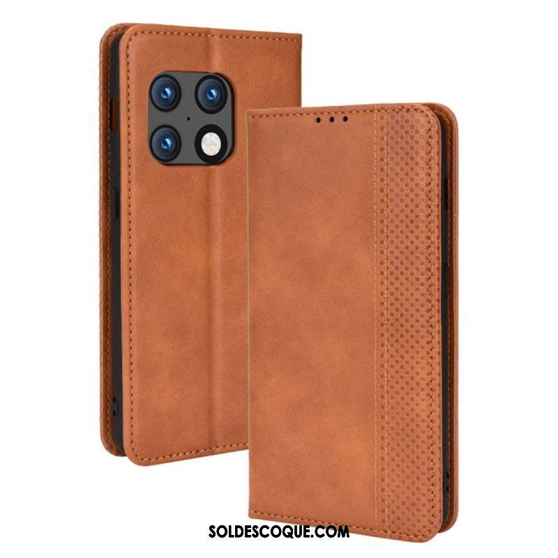 Flip Cover OnePlus 10 Pro 5G Effet Cuir Vintage Stylisé