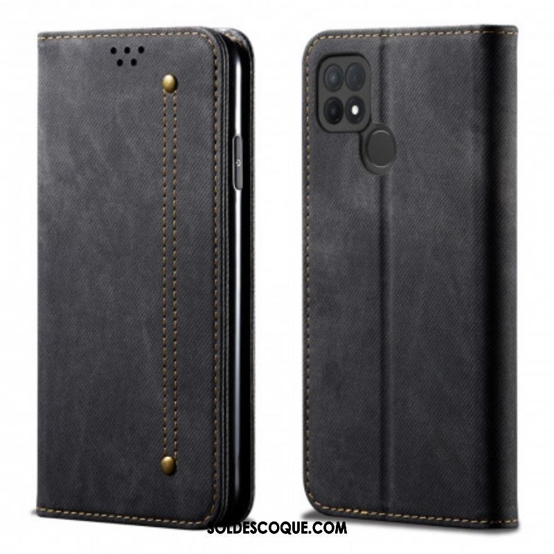 Flip Cover Oppo A15 Simili Cuir Texture Jeans