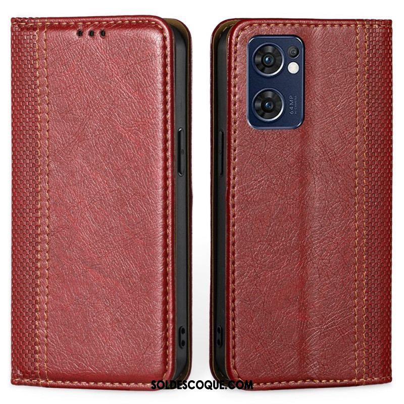 Flip Cover Oppo Find X5 Lite Cuir Litchi Fendu Coutures