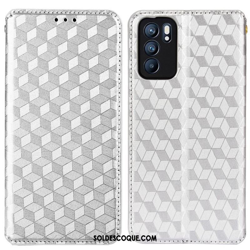 Flip Cover Oppo Reno 6 5G Effet Cuir Diamant 3D