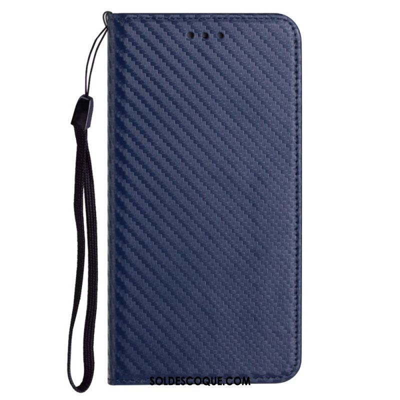 Flip Cover Samsung Galaxy A12 / M12 Fibre Carbone à Lanière