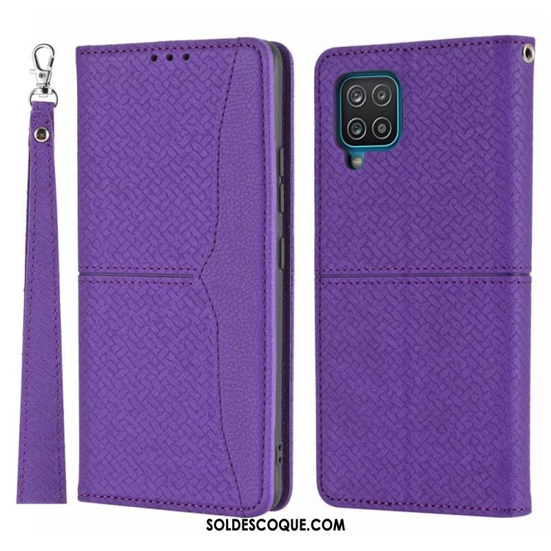 Flip Cover Samsung Galaxy A12 / M12 Style Cuir Tissée à Lanière