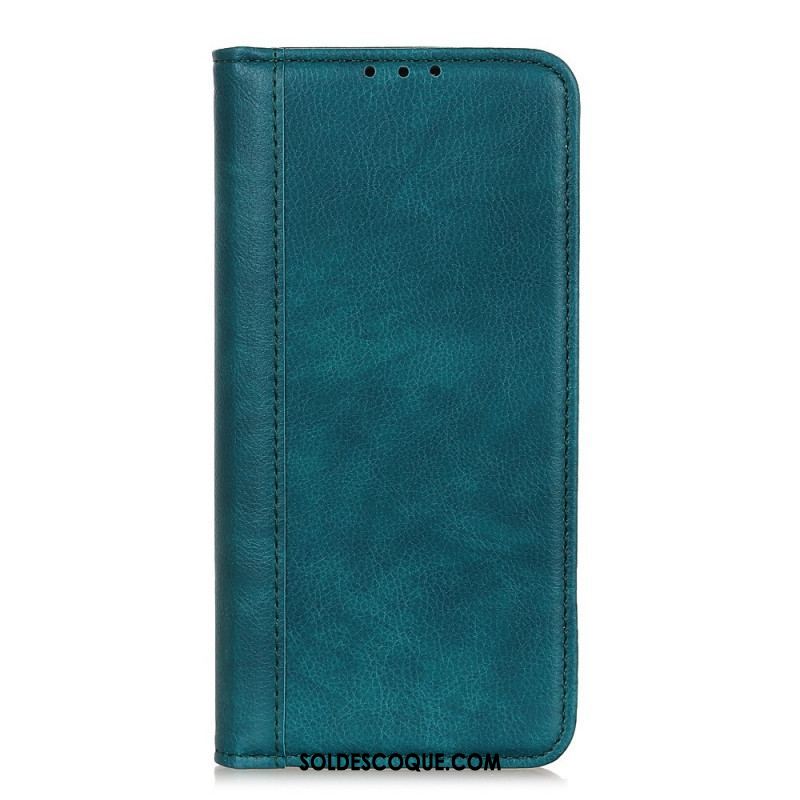 Flip Cover Samsung Galaxy A13 5G / A04s Cuir Litchi Fendu Élégance