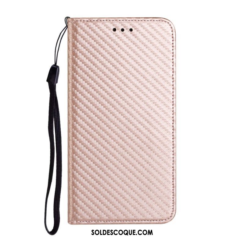 Flip Cover Samsung Galaxy A54 5G Style Fibre Carbone à Lanière