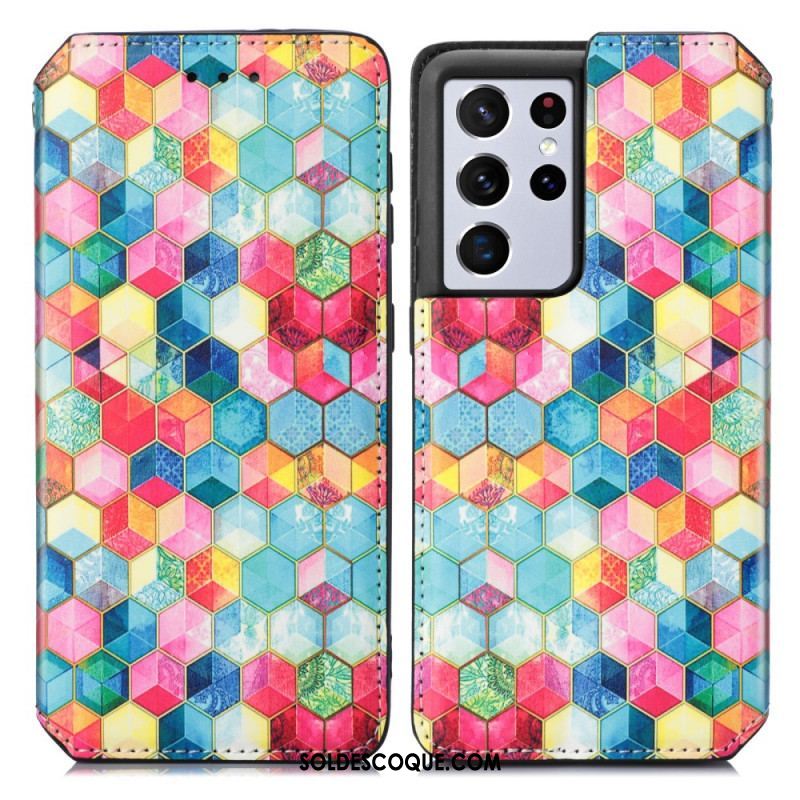 Flip Cover Samsung Galaxy S21 Ultra 5G Motif Coloré Surprenant