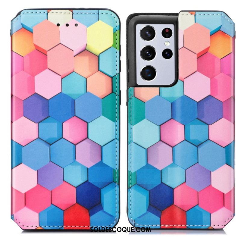 Flip Cover Samsung Galaxy S21 Ultra 5G Motif Coloré Surprenant