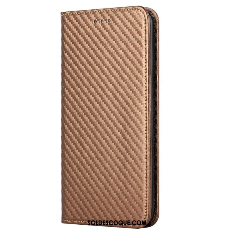 Flip Cover Samsung Galaxy S23 5G Style Fibre Carbone à Lanière