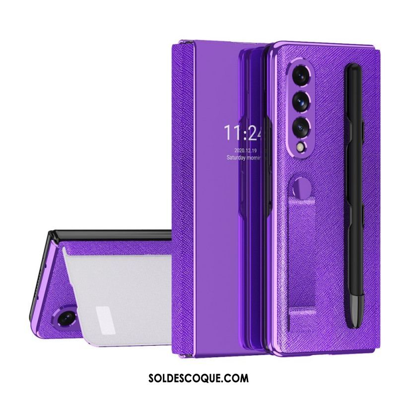 Flip Cover Samsung Galaxy Z Fold 3 5G Miroir Porte-Stylet et Sangle