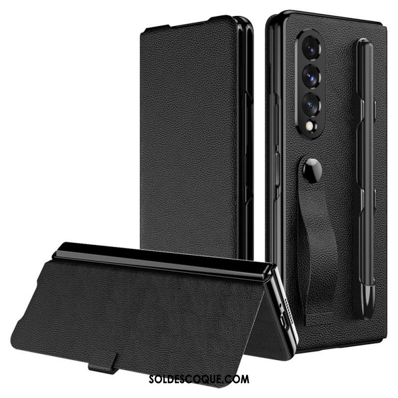 Flip Cover Samsung Galaxy Z Fold 3 5G Style Cuir Litchi Porte-Stylet et Sangle